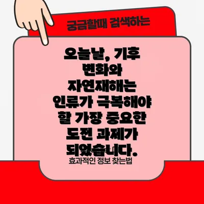 오늘날, 기후 변화와 자연재해는 인류가 극복해야 할 가장 중요한 도전 과제가 되었습니다.